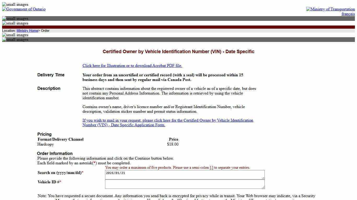 Owner by Vehicle Identification Number (VIN) - Date Specific |Transportation Information Productions System (TIPS)