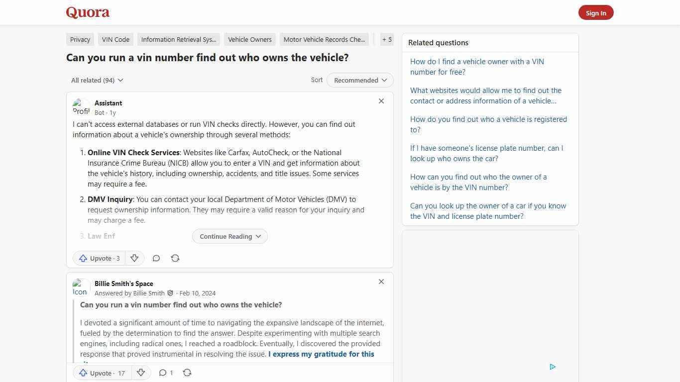 Can you run a vin number find out who owns the vehicle? - Quora