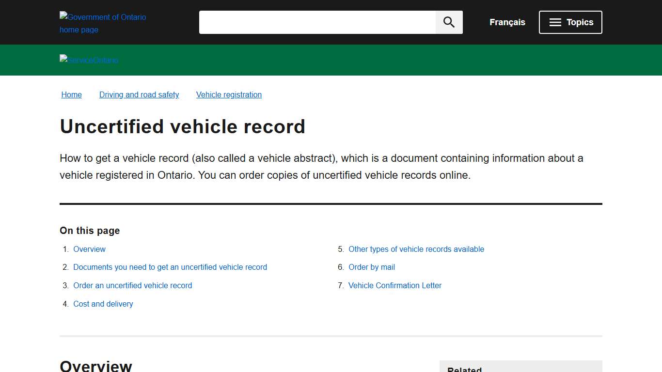 Uncertified vehicle record | ontario.ca